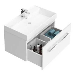 Valencia 800 Gloss White Minimalist Wall Hung Vanity Unit with Chrome Handle - Modern Bathroom Storage -Vanity Units Shop V8WWHCH d3 460