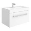 Valencia 800 Gloss White Minimalist Wall Hung Vanity Unit with Chrome Handle - Modern Bathroom Storage