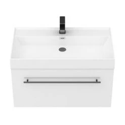 Valencia 800 Gloss White Minimalist Wall Hung Vanity Unit with Matt Black Handle - Modern Bathroom Storage -Vanity Units Shop V8WWHMB d3 460