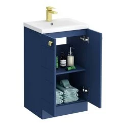 Venice Abstract 500mm Blue Freestanding Vanity Unit with Brushed Brass Handles -Vanity Units Shop VAFS500BLUBRA d4 460