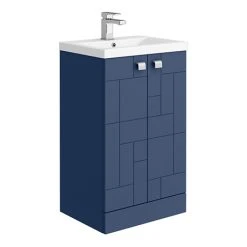 Venice Abstract 500mm Blue Freestanding Vanity Unit with Chrome Square Drop Handles