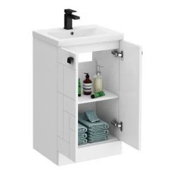 Venice Abstract 500mm White Freestanding Vanity Unit with Matt Black Handles -Vanity Units Shop VAFS500WHIBLK d3 460