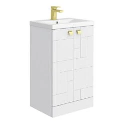 Venice Abstract 500mm White Freestanding Vanity Unit with Brushed Brass Handles