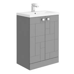 Venice Abstract 600mm Grey Freestanding Vanity Unit with Chrome Square Drop Handles