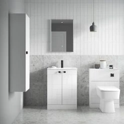 Venice Abstract 600mm White Freestanding Vanity Unit with Matt Black Square Drop Handles -Vanity Units Shop VAFS600WHIBLK d3 460