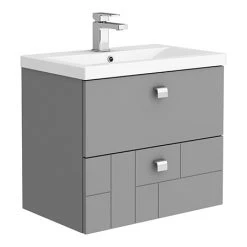 Venice Abstract 600mm Grey Wall Hung Vanity Unit - 2 Drawer Unit with Chrome Square Drop Handles