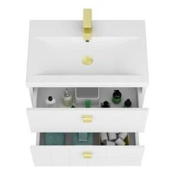 Venice Abstract 600mm White Wall Hung Vanity Unit with Brushed Brass Handles -Vanity Units Shop VAWH600WHTBRA d3 460