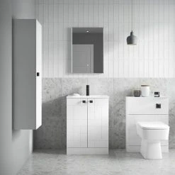 Venice Abstract 600mm White Freestanding Vanity Unit with Chrome Square Drop Handles -Vanity Units Shop VAWHCBWHI D1 460 1