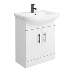 Venice 665 Gloss White Vanity with Matt Black Handles - 300mm Depth | Freestanding Vanity Unit