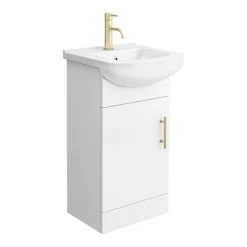 Venice 460 Gloss White Vanity Unit with Brushed Brass Handle | 300mm Depth