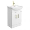 Venice 560 Gloss White Freestanding Vanity with Brushed Brass Handles - 300mm Depth