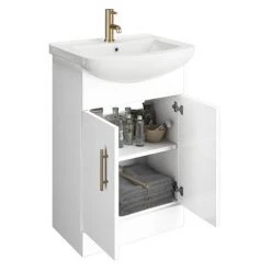 Venice 560 Gloss White Freestanding Vanity with Brushed Brass Handles - 300mm Depth 6 Venice 560 Gloss White Freestanding Vanity with Brushed Brass Handles - 300mm Depth -Vanity Units Shop VBB550 d2 460