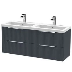 Venice Fluted 1205mm Anthracite 4 Drawer Double Basin Wall Hung Vanity Unit with Chrome Handles