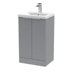 Venice Fluted 500mm Grey Vanity Unit - Floor Standing 2 Door Unit with Chrome Handles