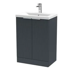 Venice Fluted 600mm Anthracite Vanity Unit - Floor Standing 2 Door Unit with Chrome Handles for Modern Bathrooms