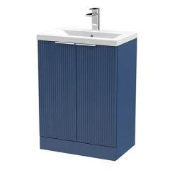 Venice Fluted 600mm Blue Vanity Unit - Stylish Floor Standing 2 Door Bathroom Cabinet with Chrome Handles