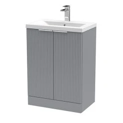Venice Fluted 600mm Grey Freestanding Vanity Unit with Chrome Handles