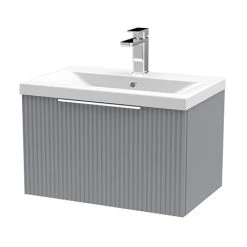 Venice Fluted 600mm Grey Wall Hung Vanity Unit with Chrome Handle - Single Drawer Design