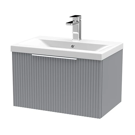 Venice Fluted 600mm Grey Wall Hung Vanity Unit with Chrome Handle - Single Drawer Design 1 Venice Fluted 600mm Grey Wall Hung Vanity Unit with Chrome Handle - Single Drawer Design