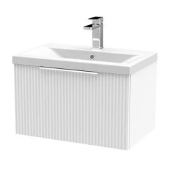 Venice Fluted 600mm White Wall Hung Vanity Unit with Chrome Handle
