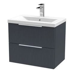Venice Fluted 600mm Anthracite Wall Hung Vanity Unit with Chrome Handles - 2 Drawer Design