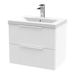 Venice Fluted 600mm White Wall Hung Vanity Unit with 2 Drawers & Chrome Handles