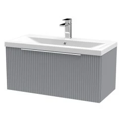 Venice Fluted 800mm Grey Wall Hung Vanity Unit with Single Drawer & Chrome Handle