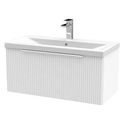 Venice Fluted 800mm White Wall Hung Vanity Unit with Single Drawer & Chrome Handle