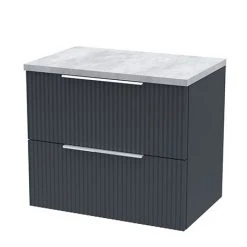 Venice Fluted 600mm Anthracite Wall-Hung Vanity Unit with Bellato Grey Worktop & Chrome Handles
