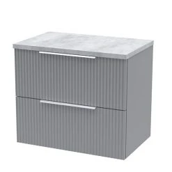 Venice Fluted 600mm Grey Wall Hung Vanity Unit - 2 Drawer with Bellato Grey Worktop & Chrome Handles