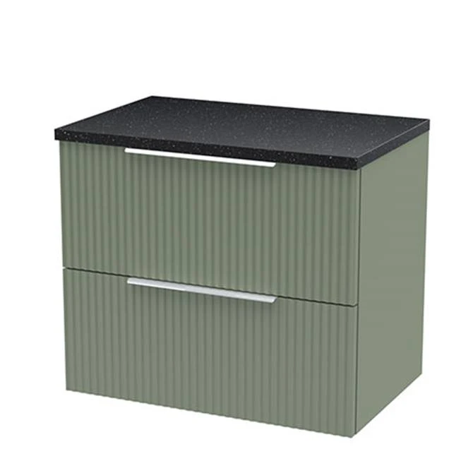 Venice Fluted 600mm Green Wall Hung Vanity Unit with Black Worktop & Chrome Handles 1 Venice Fluted 600mm Green Wall Hung Vanity Unit with Black Worktop & Chrome Handles