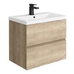 Venice Linea 600mm Rustic Oak Wall-Hung 2-Drawer Vanity Unit - Elegant Bathroom Storage Solution