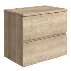 Venice Linea 600mm Rustic Oak Wall Hung Vanity Unit with 2 Drawers & Worktop