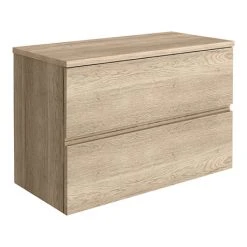 Venice Linea 800mm Rustic Oak Wall-Hung Vanity Unit with 2 Drawers & Worktop