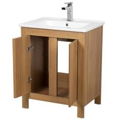Valencia Naturale Oak Effect Vanity Unit - 650mm Wide | Freestanding Bathroom Vanity with Modern Design -Vanity Units Shop VNAT65OAK d2 460