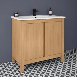 Valencia Naturale Oak Effect Vanity Unit - 850mm Wide | Freestanding Bathroom Furniture