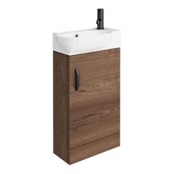 Valencia Perla Freestanding Vanity Unit with Matt Black Handle - Dark Oak Effect - 450mm Wide