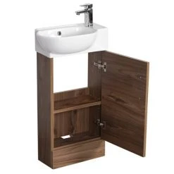 Valencia Perla Floor Standing Cloakroom Vanity - Dark Oak Effect, 450mm Wide | Freestanding Vanity Unit -Vanity Units Shop VPFSDO45 d2 460