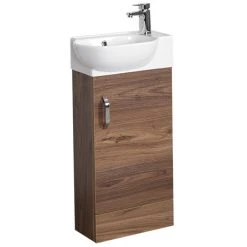 Valencia Perla Floor Standing Cloakroom Vanity - Dark Oak Effect, 450mm Wide | Freestanding Vanity Unit
