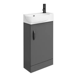 Valencia Perla Floor Standing Vanity with Matt Black Handle | Gloss Grey | 450mm Wide