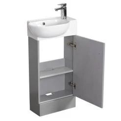 Valencia Perla Gloss Grey Freestanding Cloakroom Vanity - 450mm Wide -Vanity Units Shop VPFSGG45 d2 460