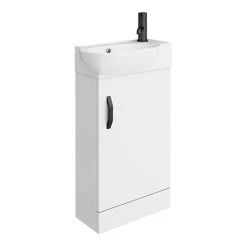 Valencia Perla Floor Standing Vanity Unit with Matt Black Handle - Gloss White, 450mm Wide