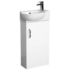Valencia Perla Floor Standing Cloakroom Vanity - Gloss White, 450mm Wide | Freestanding Vanity Unit