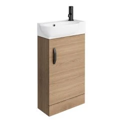 Valencia Perla Floor Standing Vanity with Matt Black Handle - Light Oak Effect - 450mm Wide