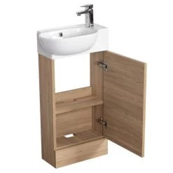 Valencia Perla Floor Standing Cloakroom Vanity - Light Oak Effect, 450mm Wide -Vanity Units Shop VPFSLO45 d2 460 1