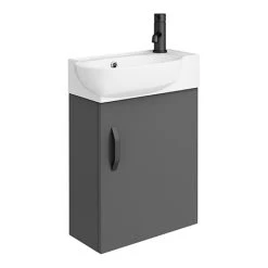 Valencia Perla Gloss Grey Wall Hung Vanity with Matt Black Handle - 450mm Wide