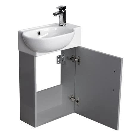 Valencia Perla Wall Hung Cloakroom Vanity - Gloss Grey, 450mm Wide 2 Valencia Perla Wall Hung Cloakroom Vanity - Gloss Grey, 450mm Wide - Image 2