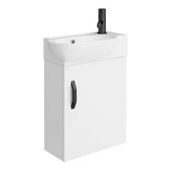 Valencia Perla 450mm Gloss White Wall Hung Vanity with Matt Black Handle
