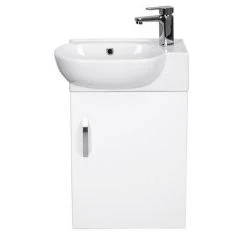 Valencia Perla 450mm Wall Hung Cloakroom Vanity - Gloss White | Compact & Stylish -Vanity Units Shop VPWHGW45 d5 460