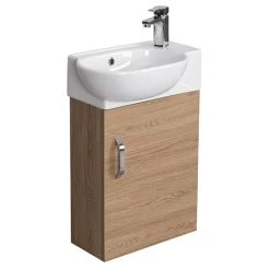 Valencia Perla Wall Hung Cloakroom Vanity - Light Oak Effect, 450mm Wide